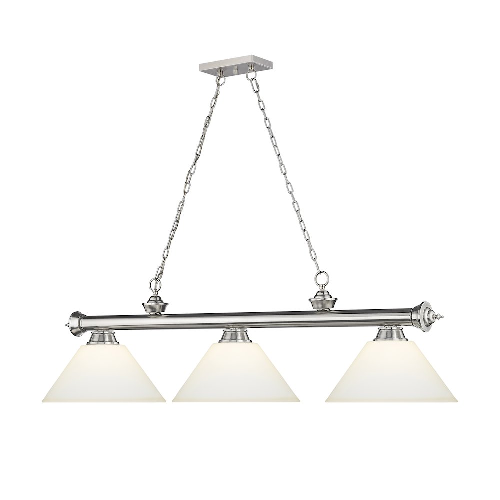 Z-Lite Cordon 3 Light Billiard, Steel Frame, Matte Opal Shade Color. Picture 3