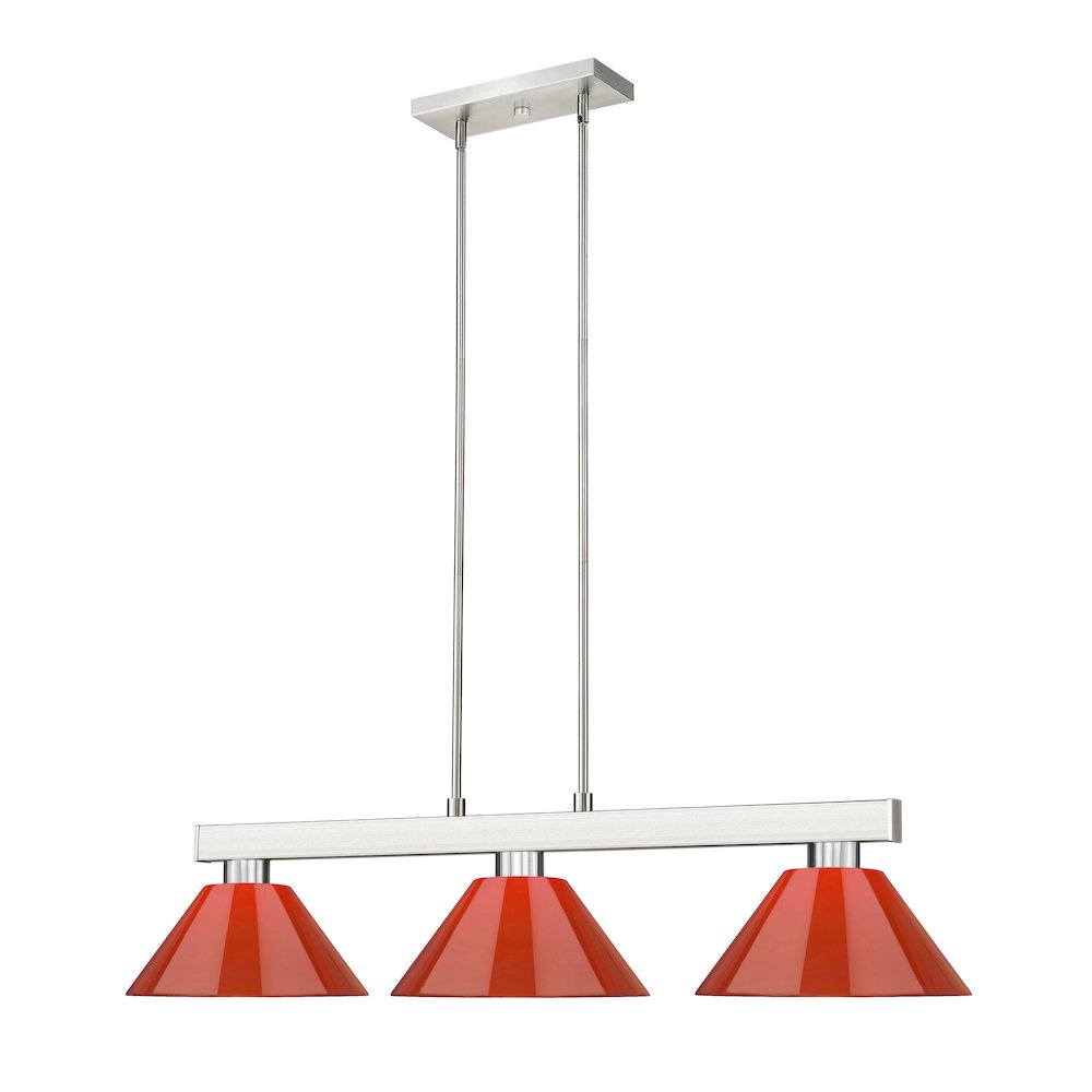 Z-Lite Cobalt 3 Light Billiard, Steel Frame, Red Shade Color. Picture 3