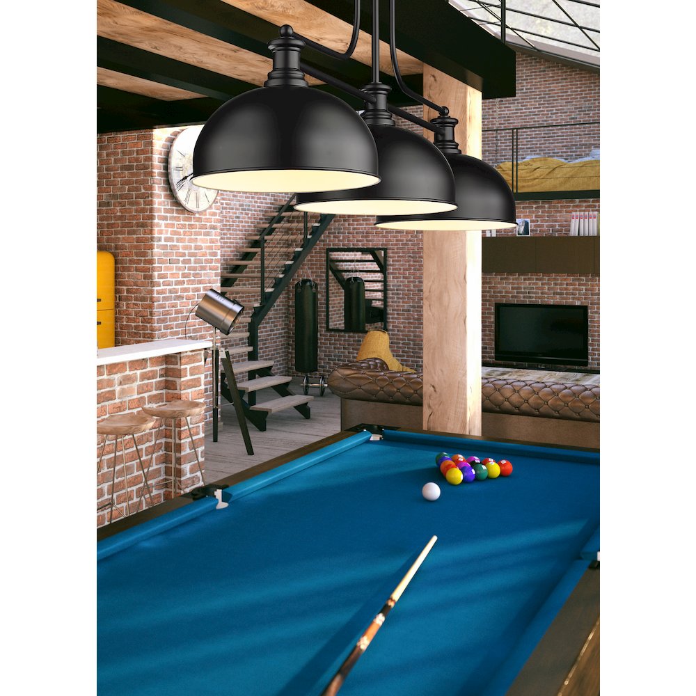 Z-Lite Melange 3 Light Billiard, Steel Frame, Matte Black Shade Color. Picture 6