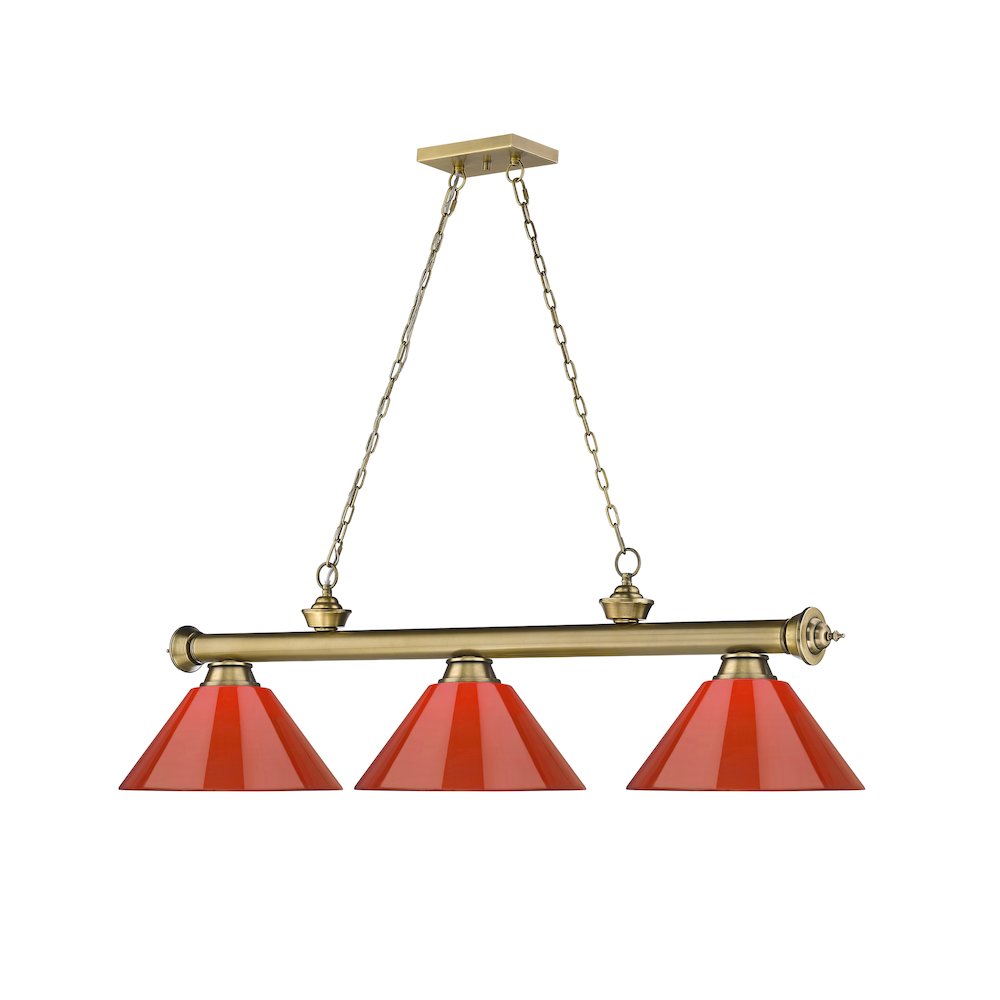 Z-Lite Cordon 3 Light Billiard, Steel Frame, Red Shade Color. Picture 3