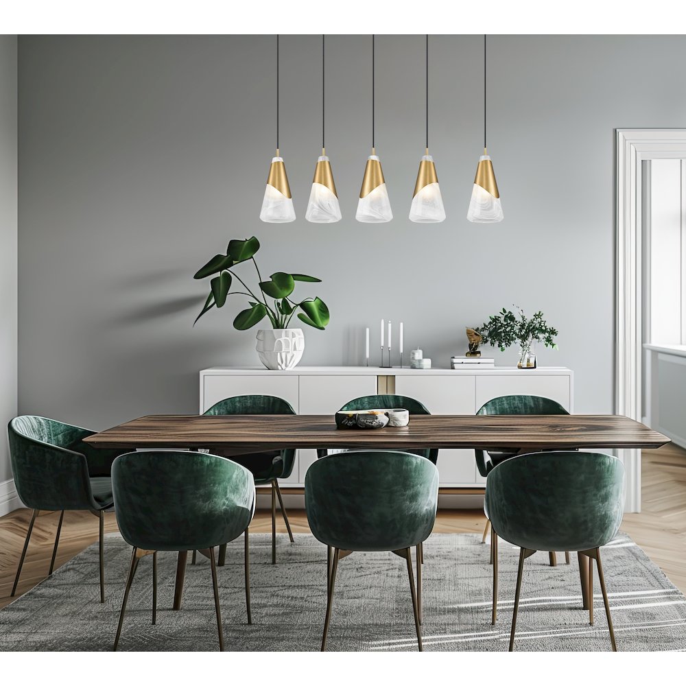 Z-Lite Aimie 5 Light Linear Chandelier, Modern Gold. Picture 6