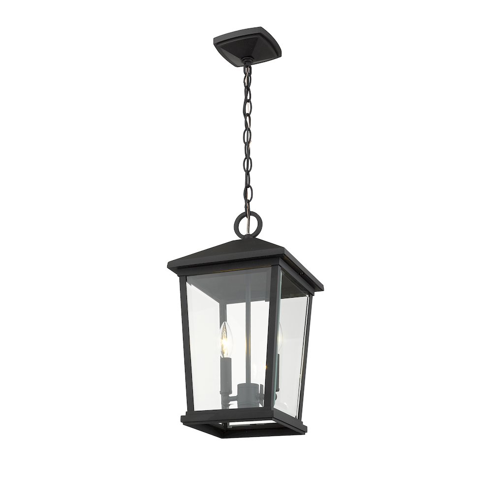 Z-Lite Beacon 2 Light Outdoor Chain Mount Ceiling Fixture in Black Frame Finish. Picture 2