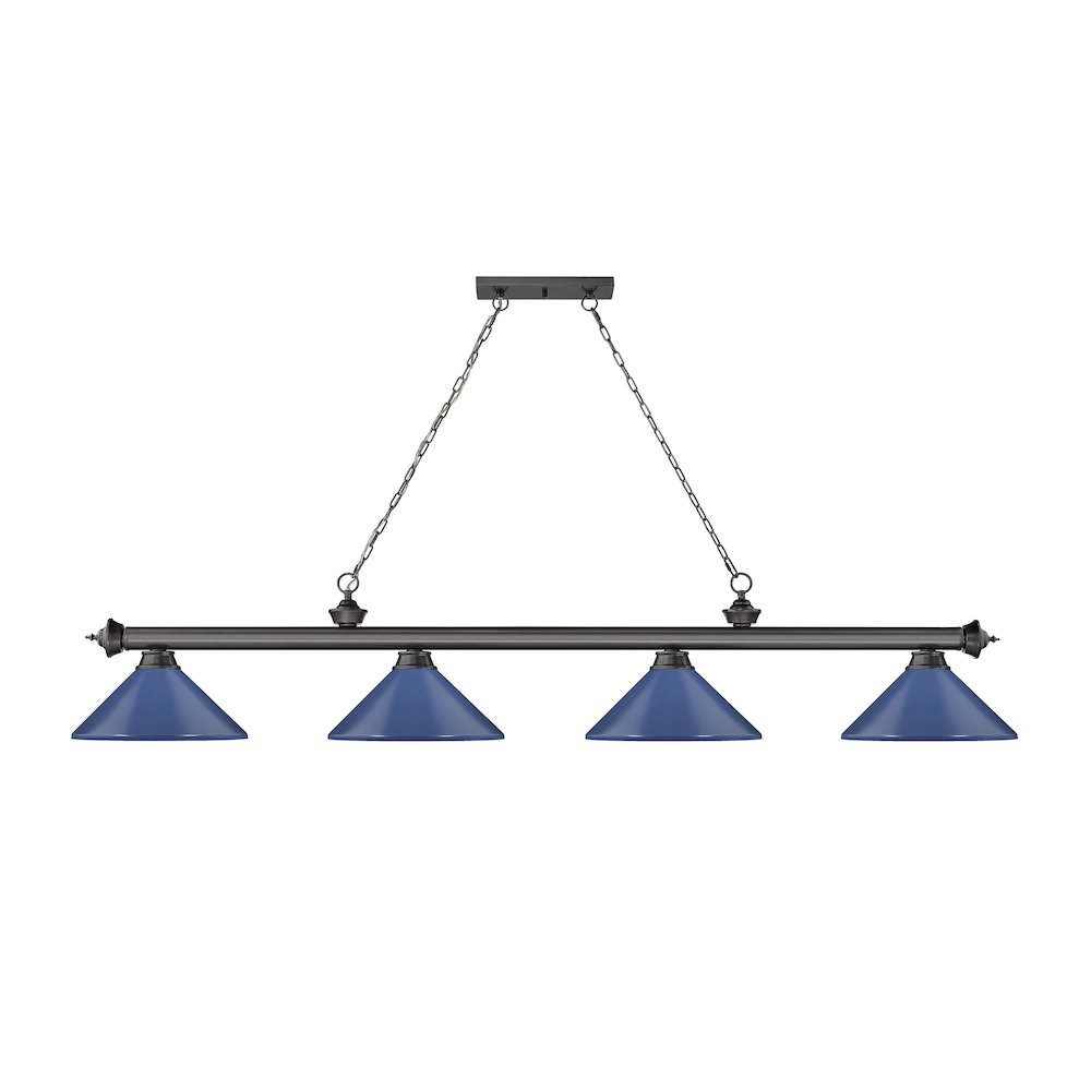 Z-Lite Cordon 4 Light Billiard, Steel Frame, Navy Blue Shade Color. Picture 2