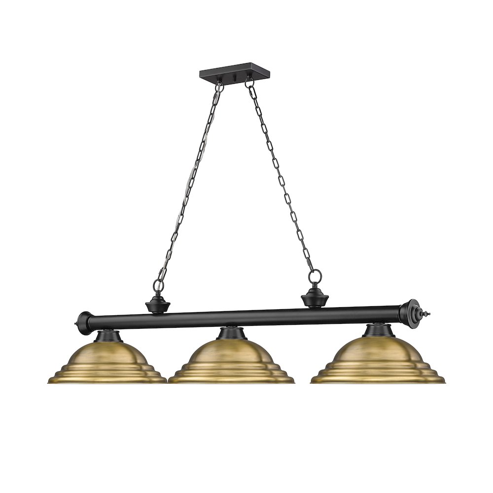 Z-Lite Cordon 3 Light Billiard, Steel Frame, Rubbed Brass Shade Color. Picture 3