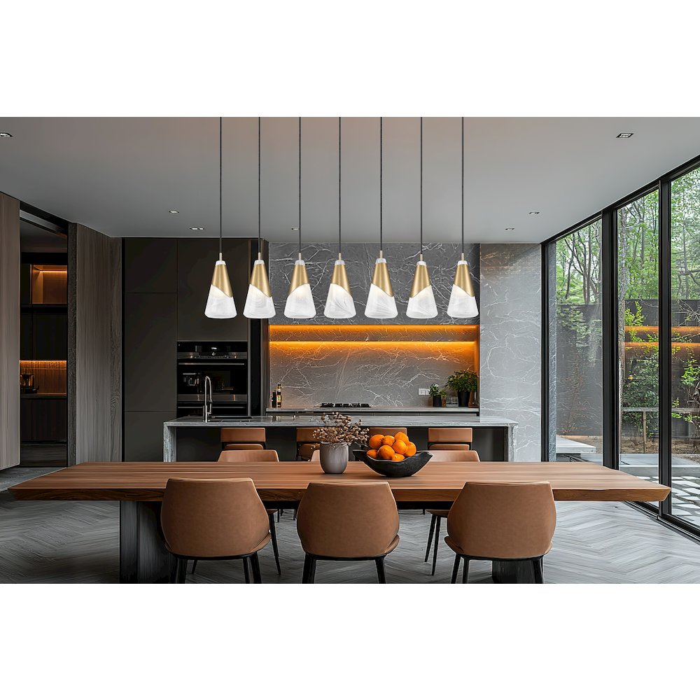 Z-Lite Aimie 7 Light Linear Chandelier, Modern Gold. Picture 6