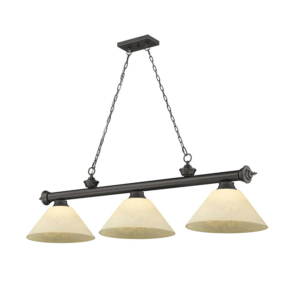 Z-Lite Cordon 3 Light Billiard, Steel Frame, Golden Mottle Shade Color. Picture 1