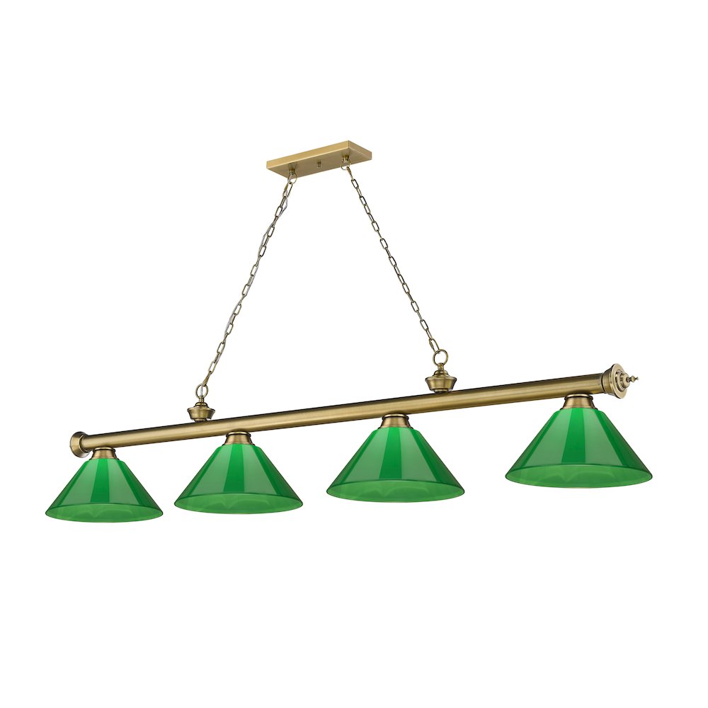 Z-Lite Cordon 4 Light Billiard, Steel Frame, Green Shade Color. Picture 1