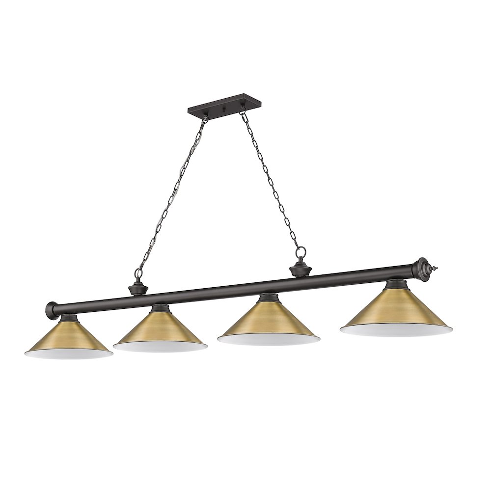Z-Lite Cordon 4 Light Billiard, Steel Frame, Rubbed Brass Shade Color. Picture 5