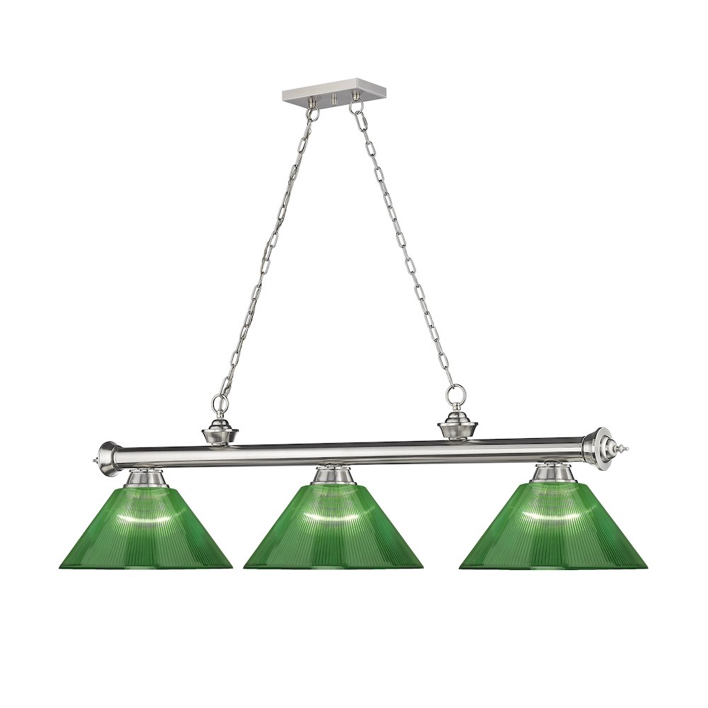 Z-Lite Cordon 3 Light Billiard, Steel Frame, Green Shade Color. Picture 3