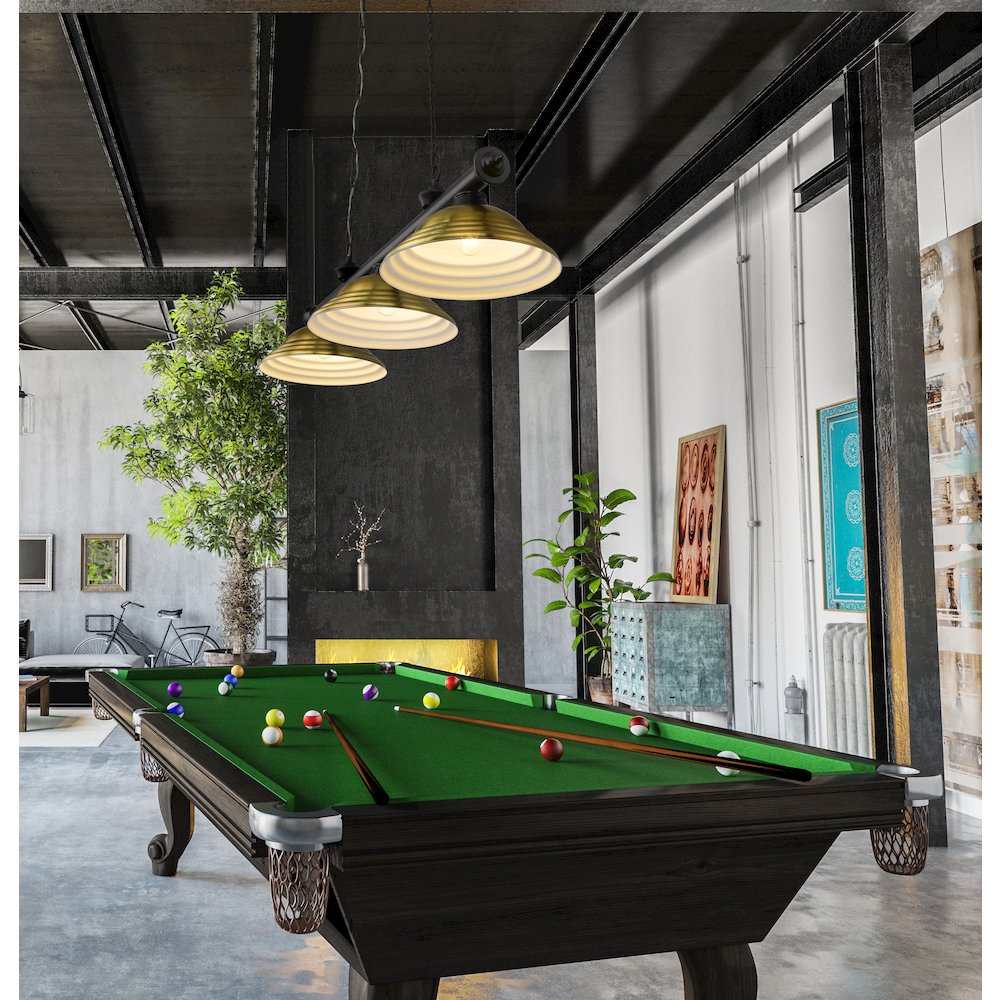 Z-Lite Cordon 3 Light Billiard, Steel Frame, Rubbed Brass Shade Color. Picture 6