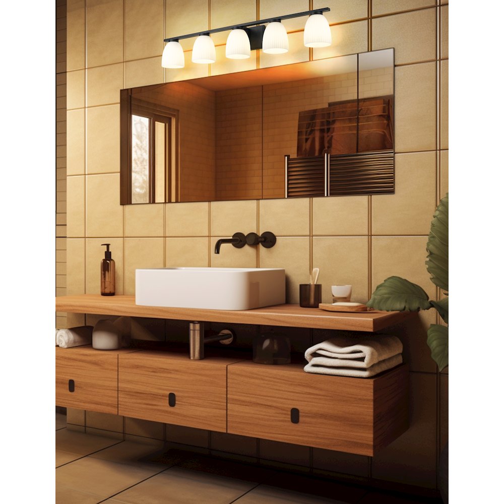 Z-Lite Naya 5 Light Vanity in Matte Black color, Steel frame. Picture 7