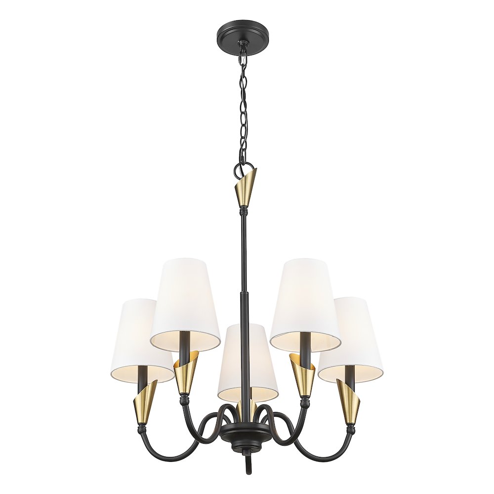Z-Lite Claudelle 5 Light Chandelier in Matte Black + Modern Gold color. Picture 3