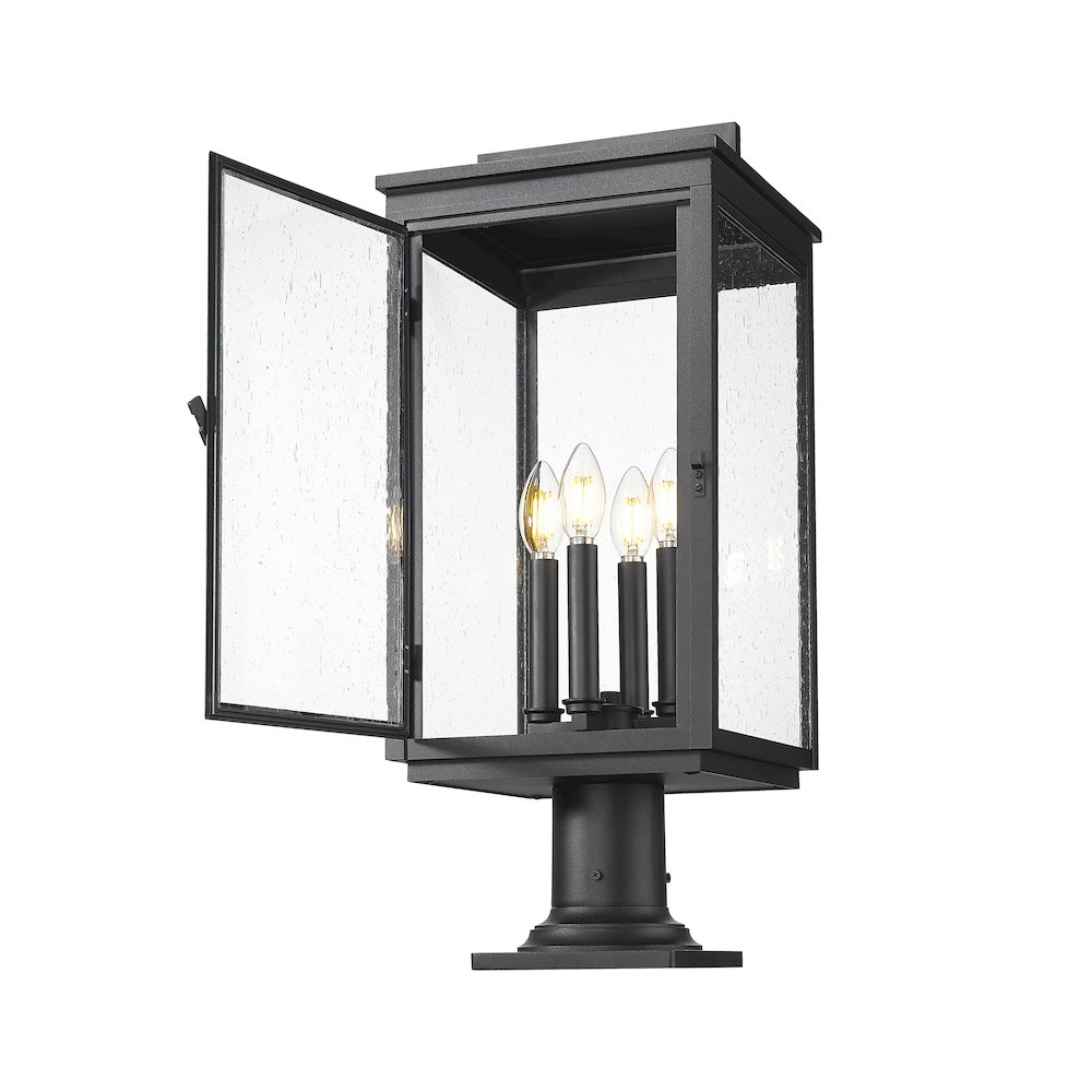 Z-Lite Hartwell 4 Light Outdoor Pier Mounted Fixture in Sand Black color. Picture 2