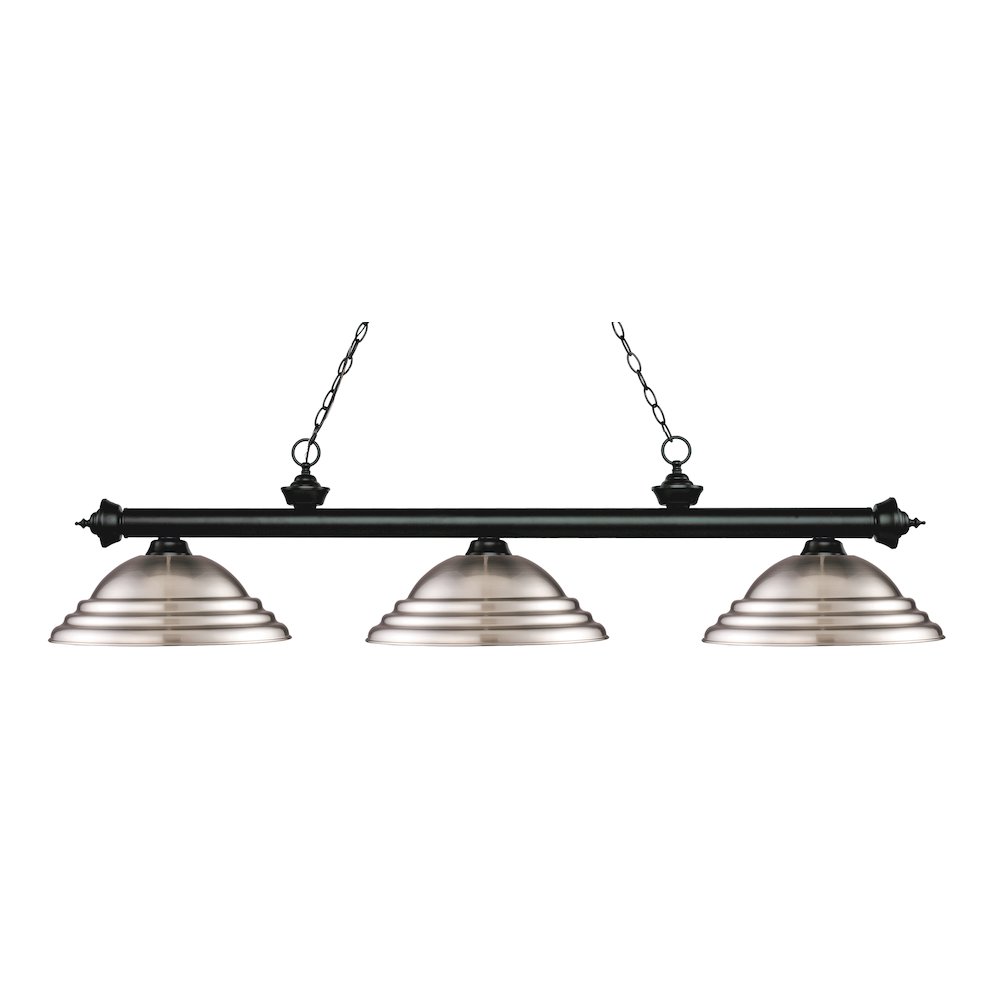 Z-Lite Riviera 3 Light Billiard, Steel Frame, Brushed Nickel Shade Color. Picture 1
