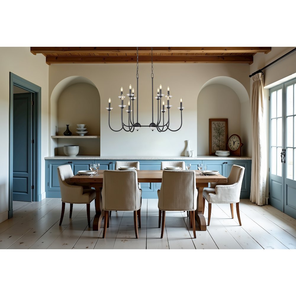 Z-Lite Allistair 12 Light Linear Chandelier in Matte Black color, Steel frame. Picture 6