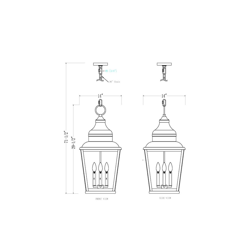 Z-Lite 4 Light Outdoor Chain Mount Ceiling Fixture, Sand Black. Picture 8