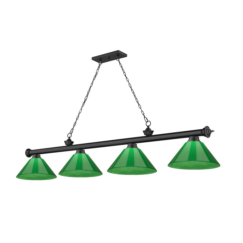 Z-Lite Cordon 4 Light Billiard, Steel Frame, Green Shade Color. Picture 1