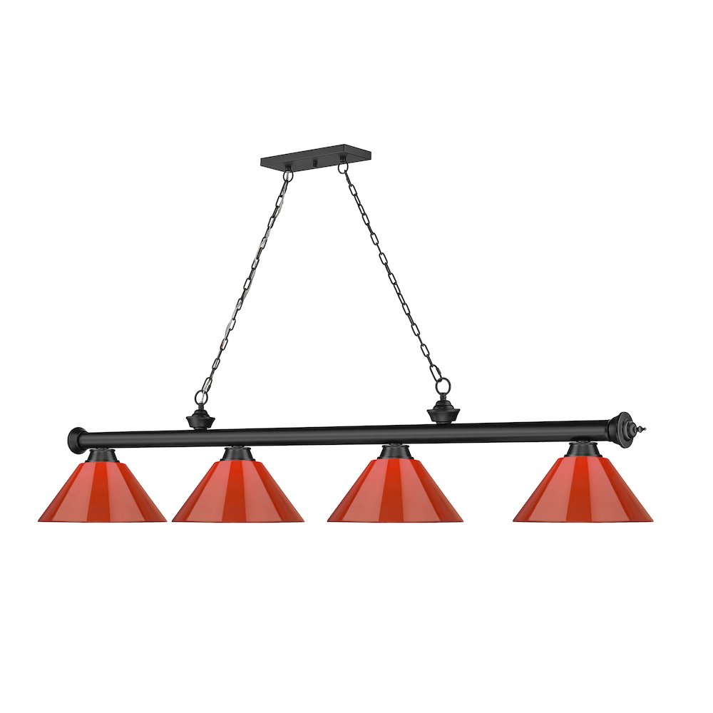 Z-Lite Cordon 4 Light Billiard, Steel Frame, Red Shade Color. Picture 3