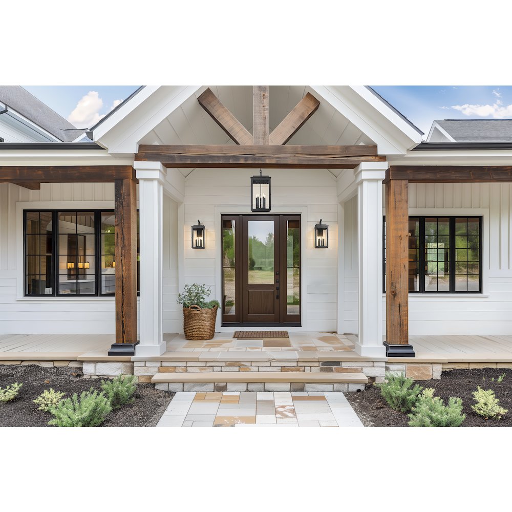 Z-Lite Hartwell 5 Light Outdoor Chain Mount Ceiling Fixture in Sand Black color. Picture 6
