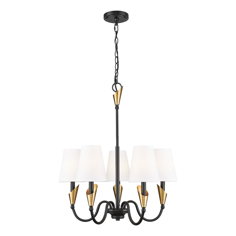 Z-Lite Claudelle 5 Light Chandelier in Matte Black + Modern Gold color. Picture 1