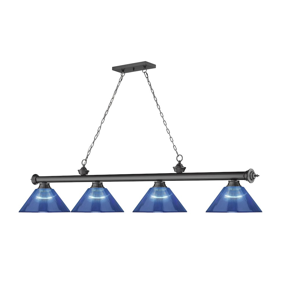 Z-Lite Cordon 4 Light Billiard, Steel Frame, Dark Blue Shade Color. Picture 3