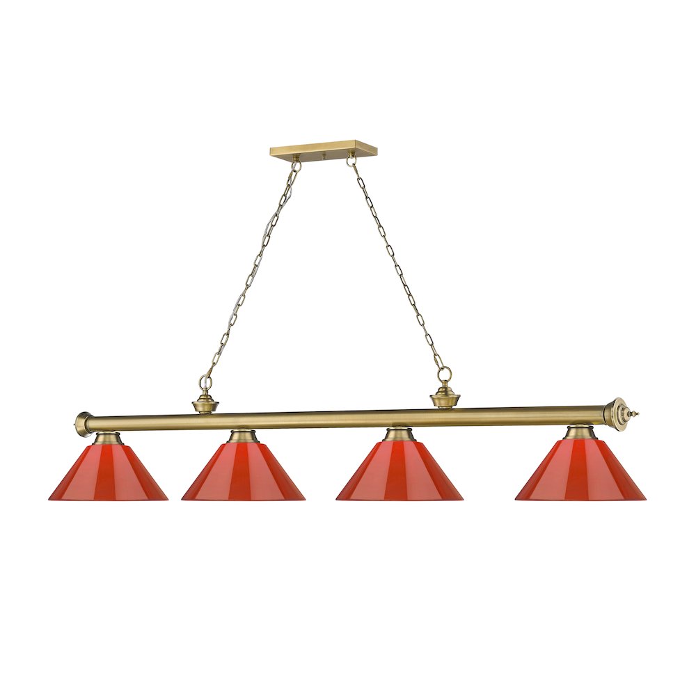 Z-Lite Cordon 4 Light Billiard, Steel Frame, Red Shade Color. Picture 3