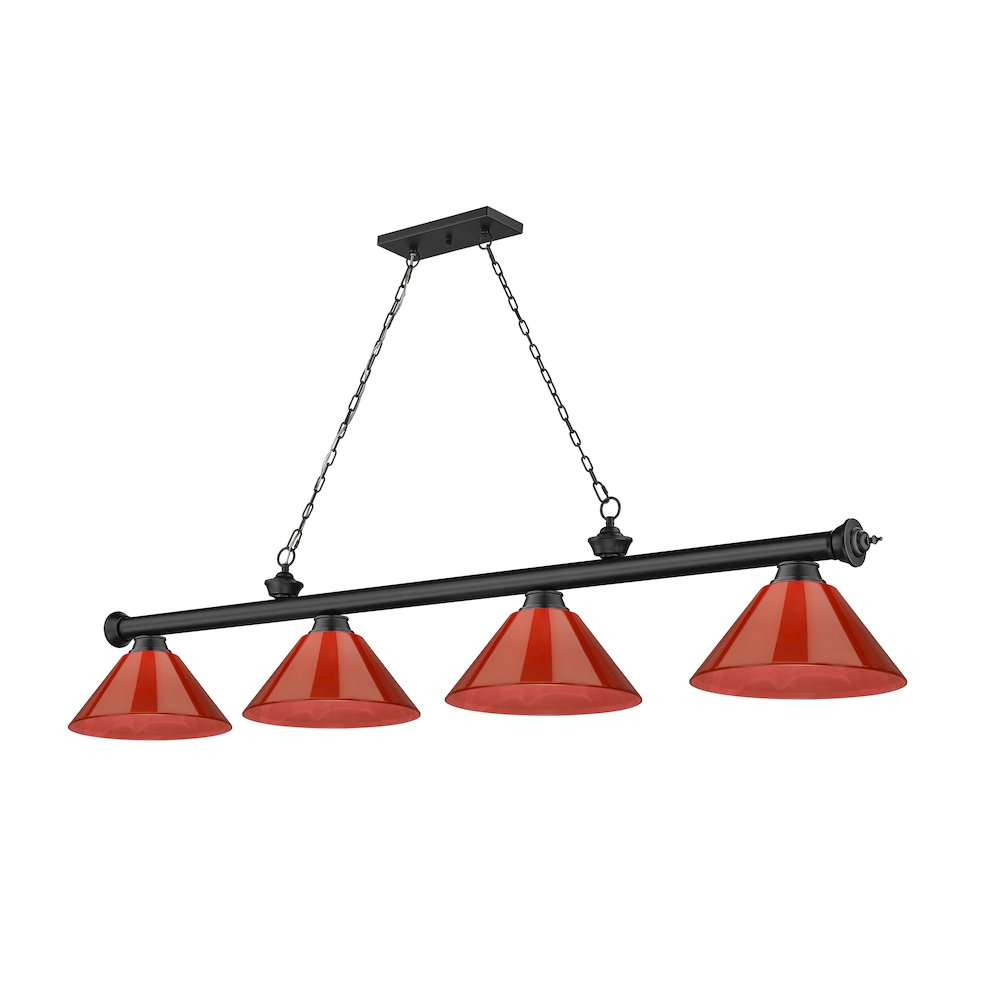 Z-Lite Cordon 4 Light Billiard, Steel Frame, Red Shade Color. Picture 1