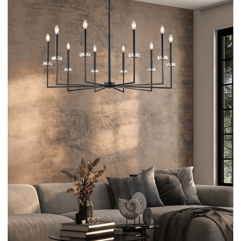 Z-Lite 10 Light Chandelier, Matte Black+Mordern Gold. Picture 5