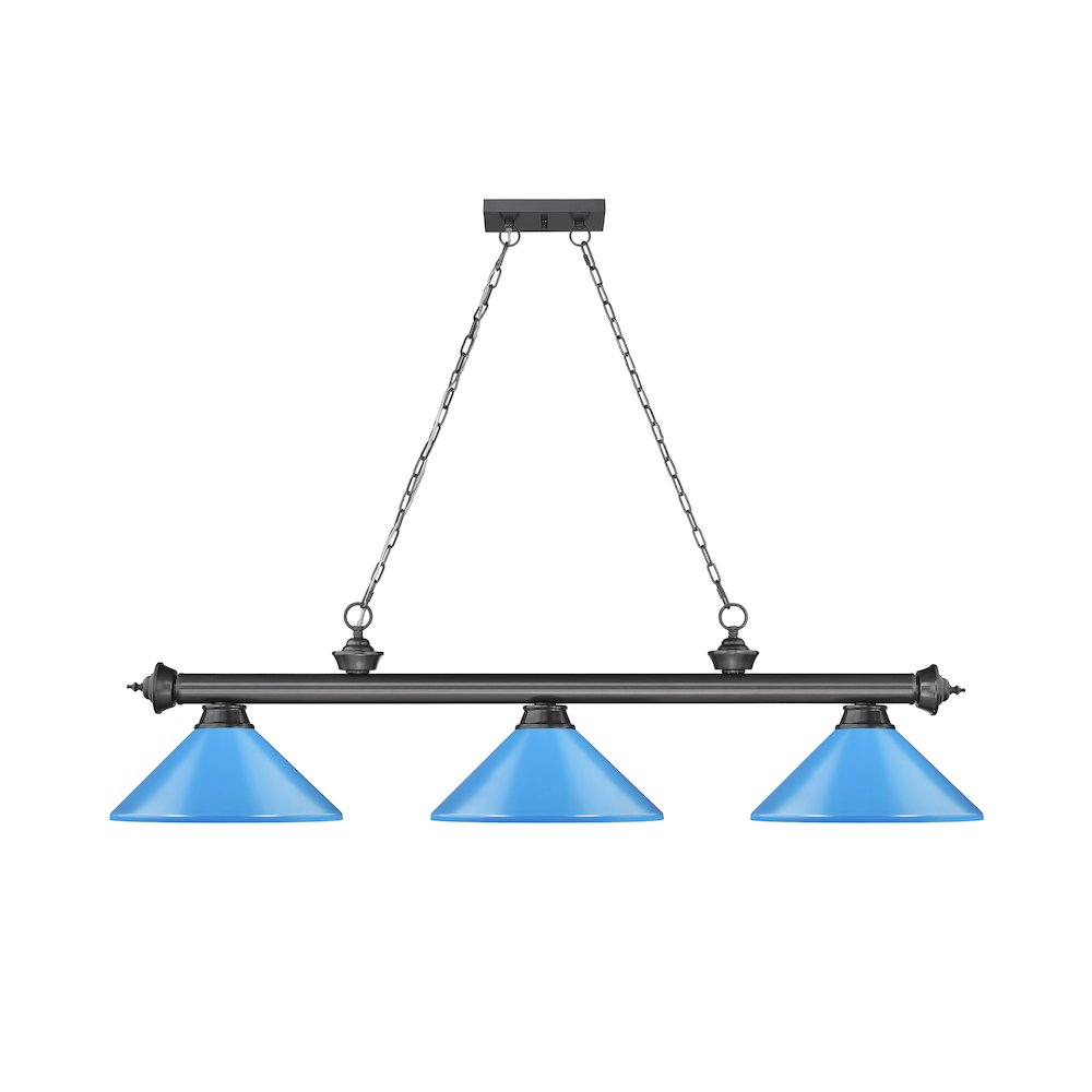 Z-Lite Cordon 3 Light Billiard, Steel Frame, Electric Blue Shade Color. Picture 2