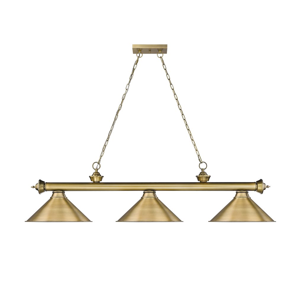 Z-Lite Cordon 3 Light Billiard, Steel Frame, Rubbed Brass Shade Color. Picture 2