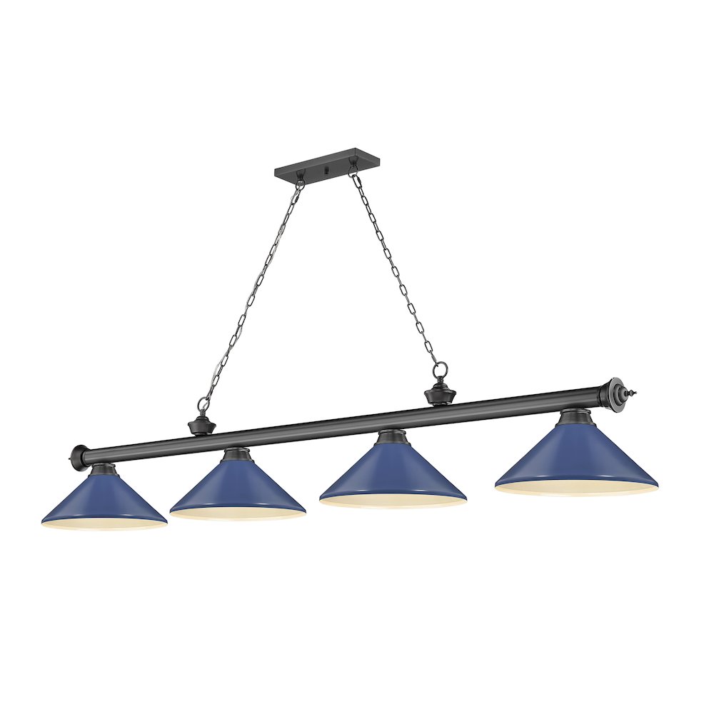 Z-Lite Cordon 4 Light Billiard, Steel Frame, Navy Blue Shade Color. Picture 1