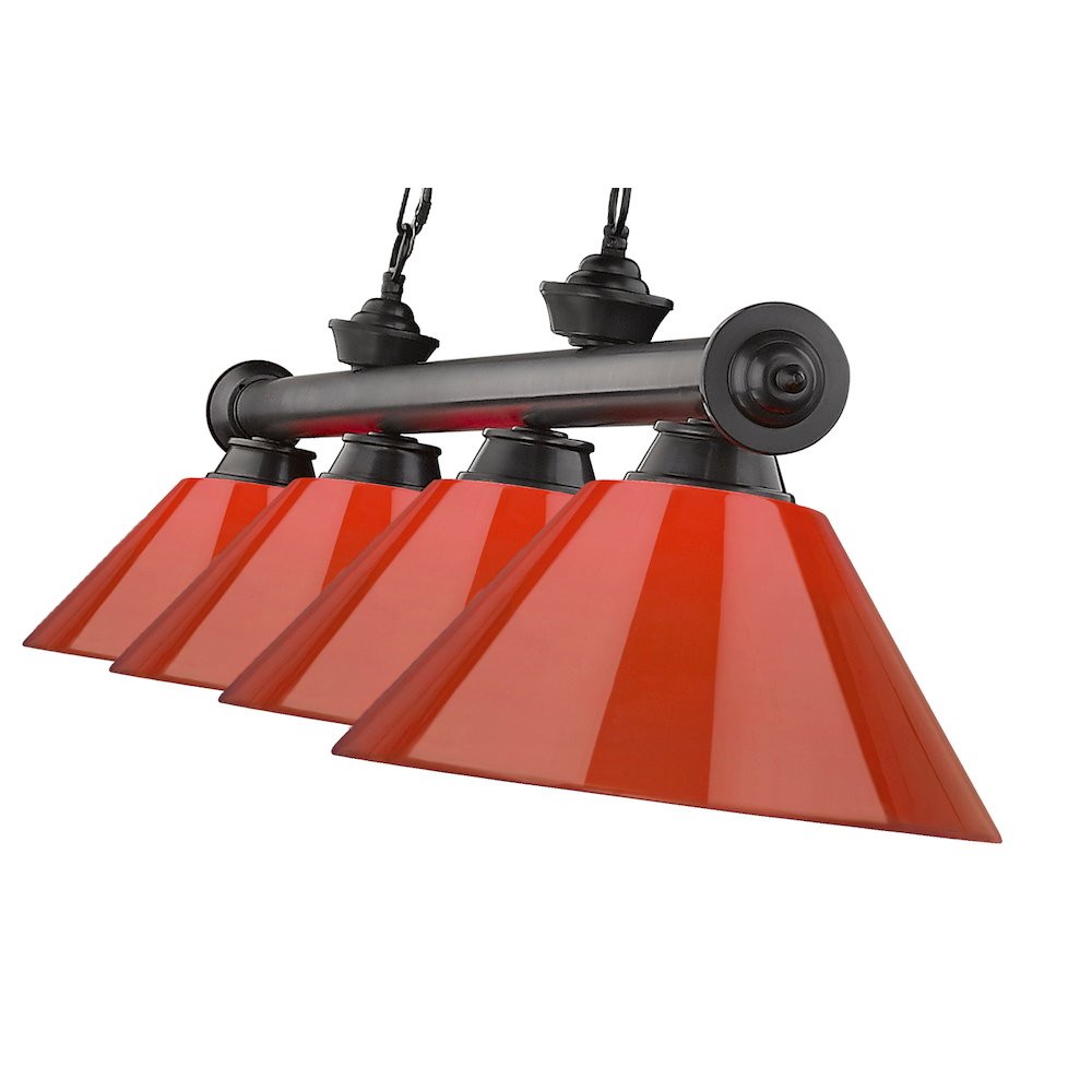 Z-Lite Cordon 4 Light Billiard, Steel Frame, Red Shade Color. Picture 4