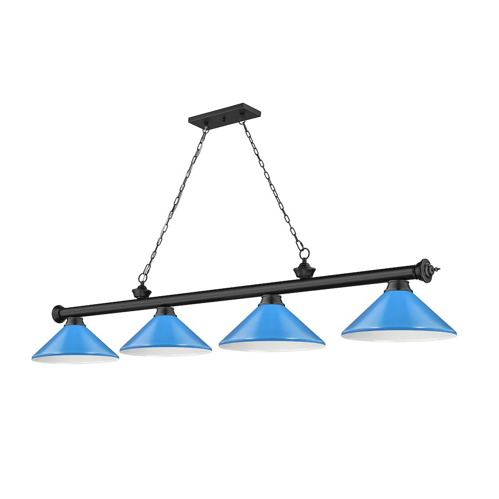 Z-Lite Cordon 4 Light Billiard, Steel Frame, Electric Blue Shade Color. Picture 5