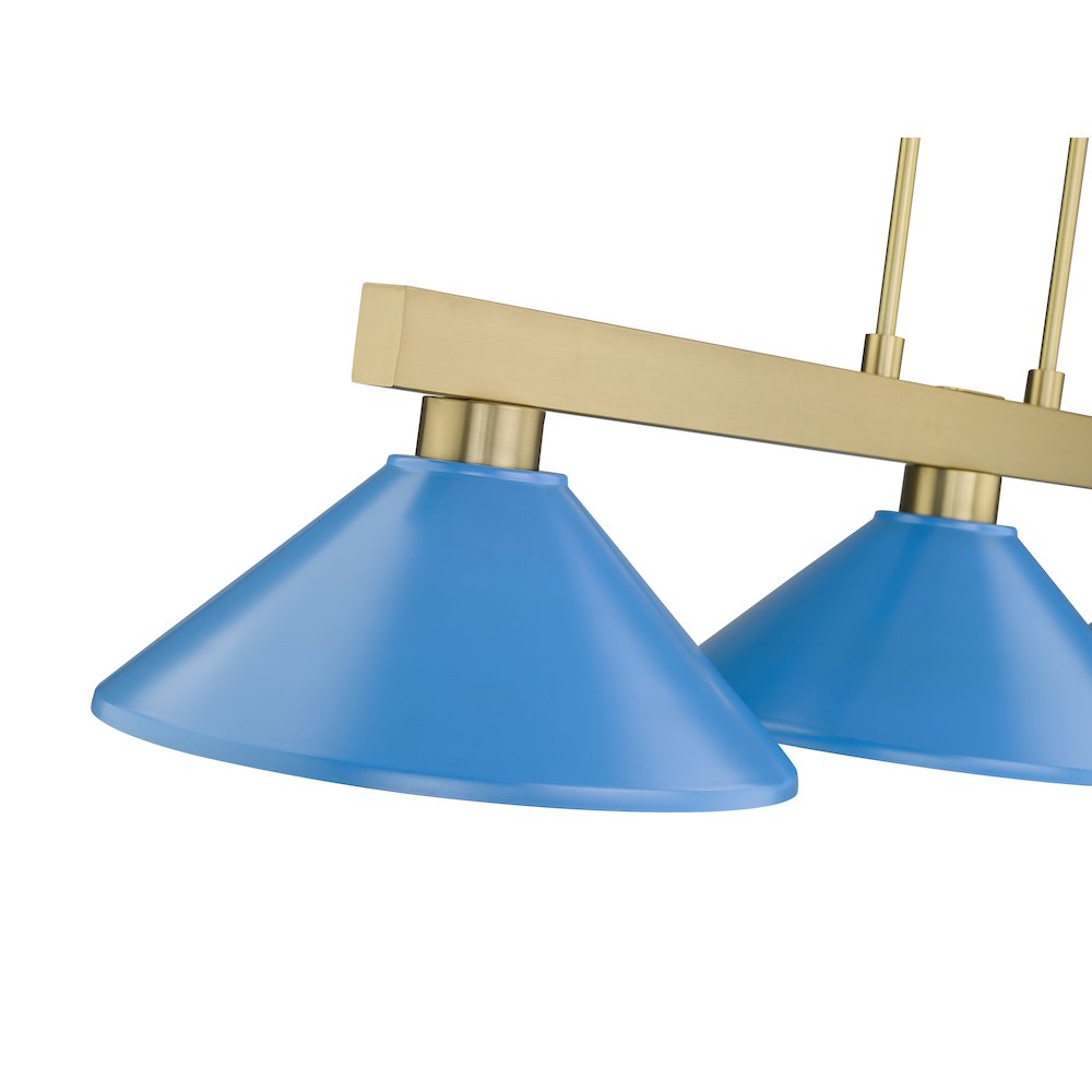 Z-Lite Cobalt 3 Light Billiard, Steel Frame, Electric Blue Shade Color. Picture 4