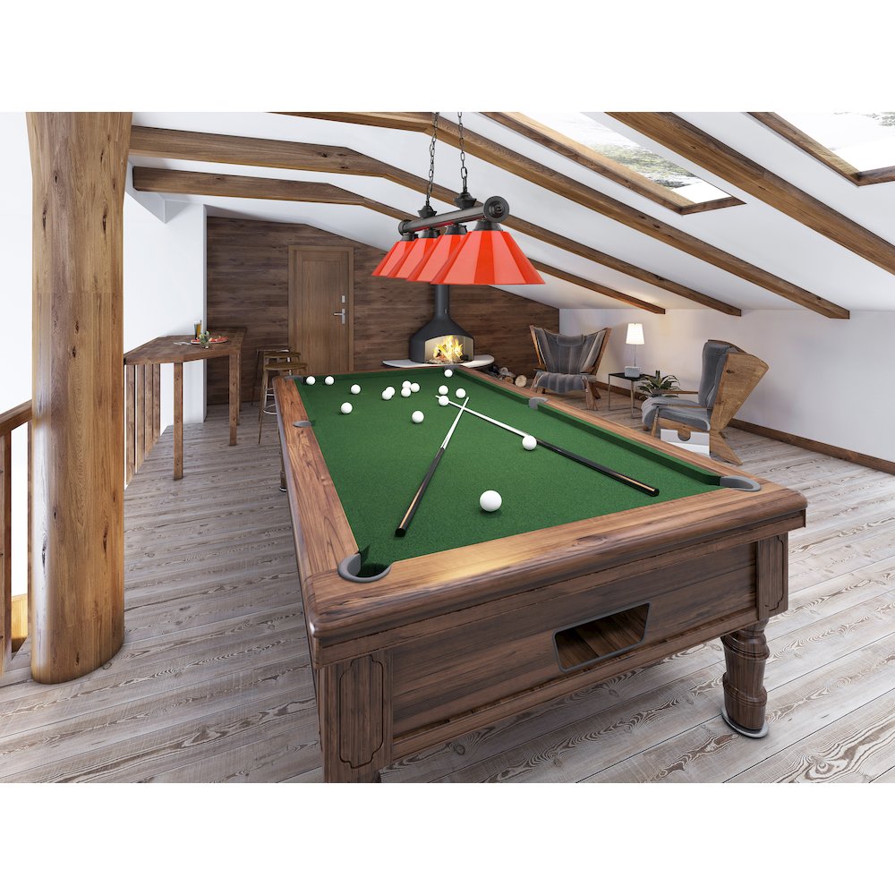 Z-Lite Cordon 4 Light Billiard, Steel Frame, Red Shade Color. Picture 7