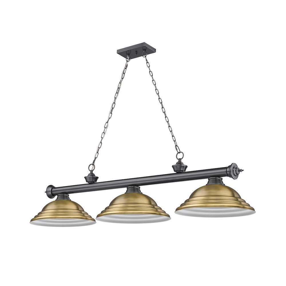 Z-Lite Cordon 3 Light Billiard, Steel Frame, Rubbed Brass Shade Color. Picture 5