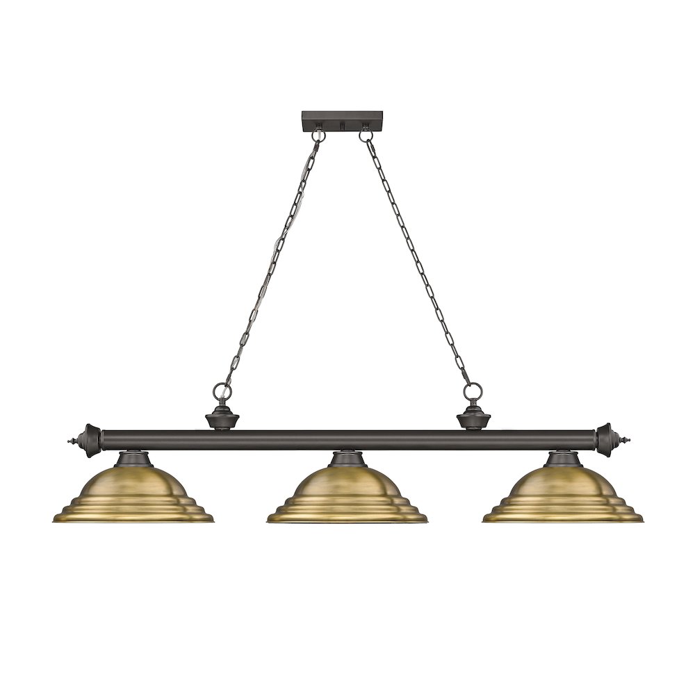 Z-Lite Cordon 3 Light Billiard, Steel Frame, Rubbed Brass Shade Color. Picture 2