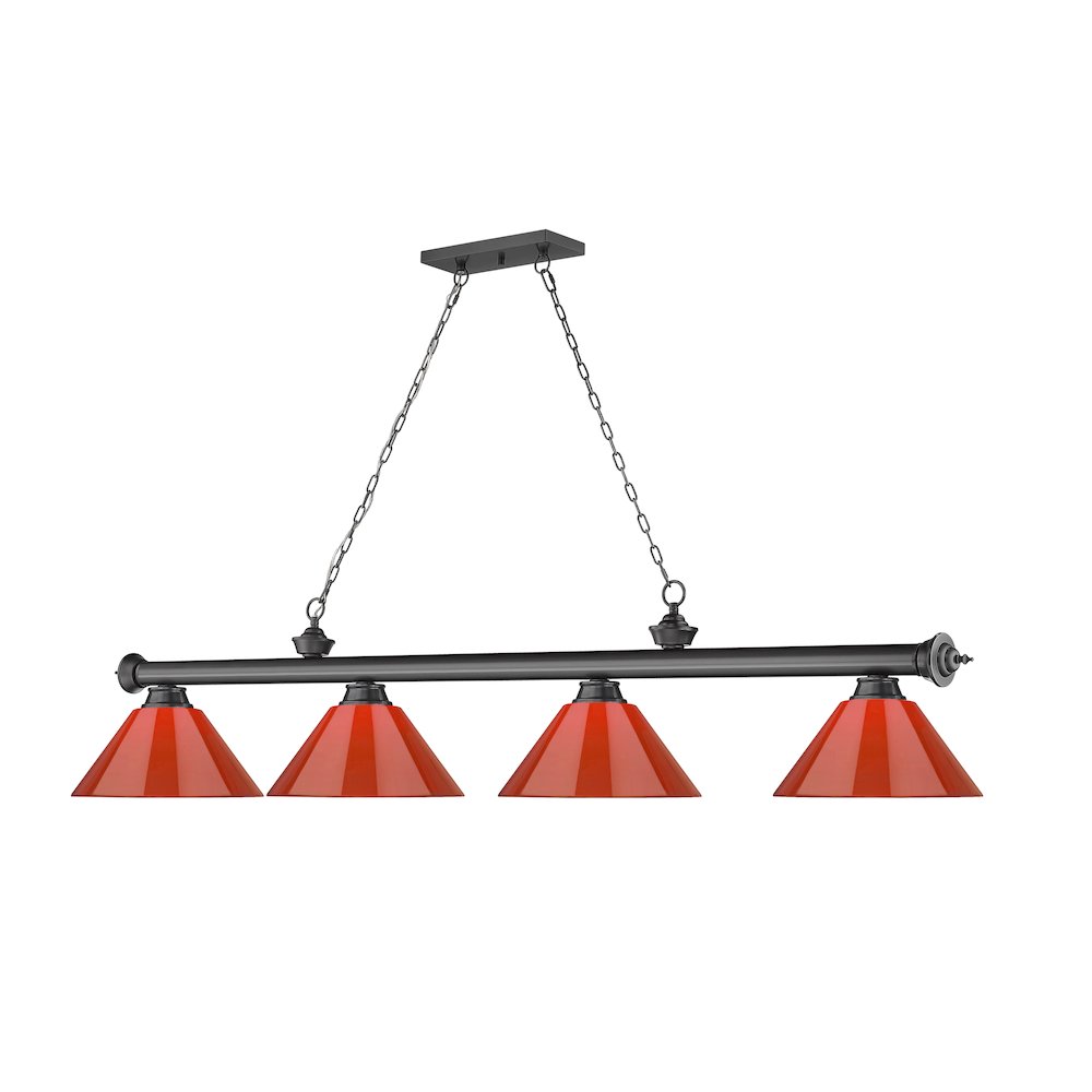 Z-Lite Cordon 4 Light Billiard, Steel Frame, Red Shade Color. Picture 3
