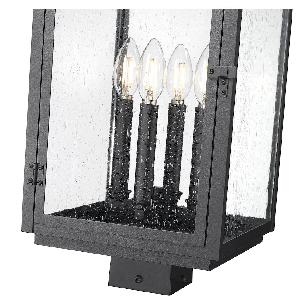 Z-Lite Hartwell 4 Light Outdoor Post Mount Fixture in Sand Black color. Picture 4