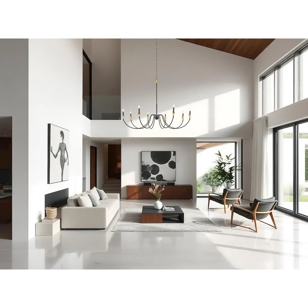 Z-Lite Claudelle 8 Light Chandelier in Matte Black + Modern Gold color. Picture 6