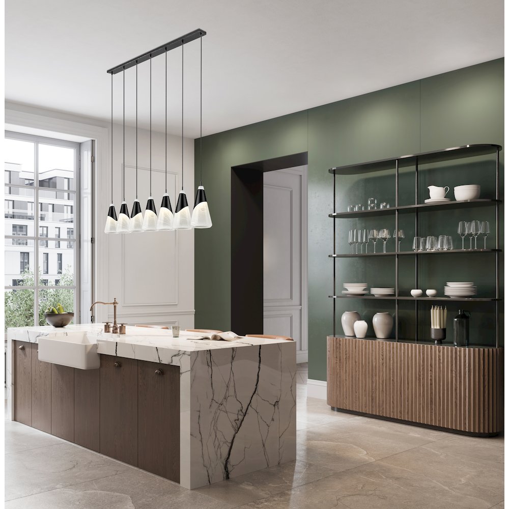 Z-Lite Aimie 7 Light Linear Chandelier, Matte Black. Picture 7