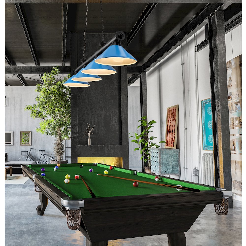 Z-Lite Cordon 4 Light Billiard, Steel Frame, Electric Blue Shade Color. Picture 7