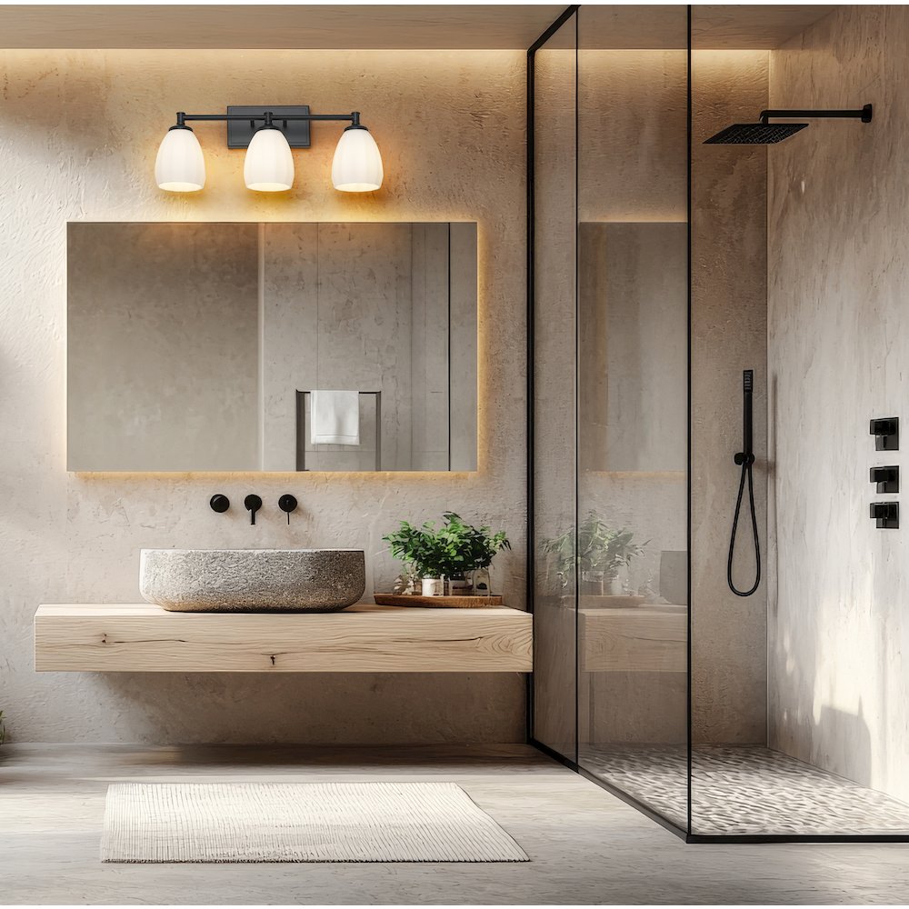 Z-Lite Oren 3 Light Vanity in Matte Black color, Steel frame. Picture 6