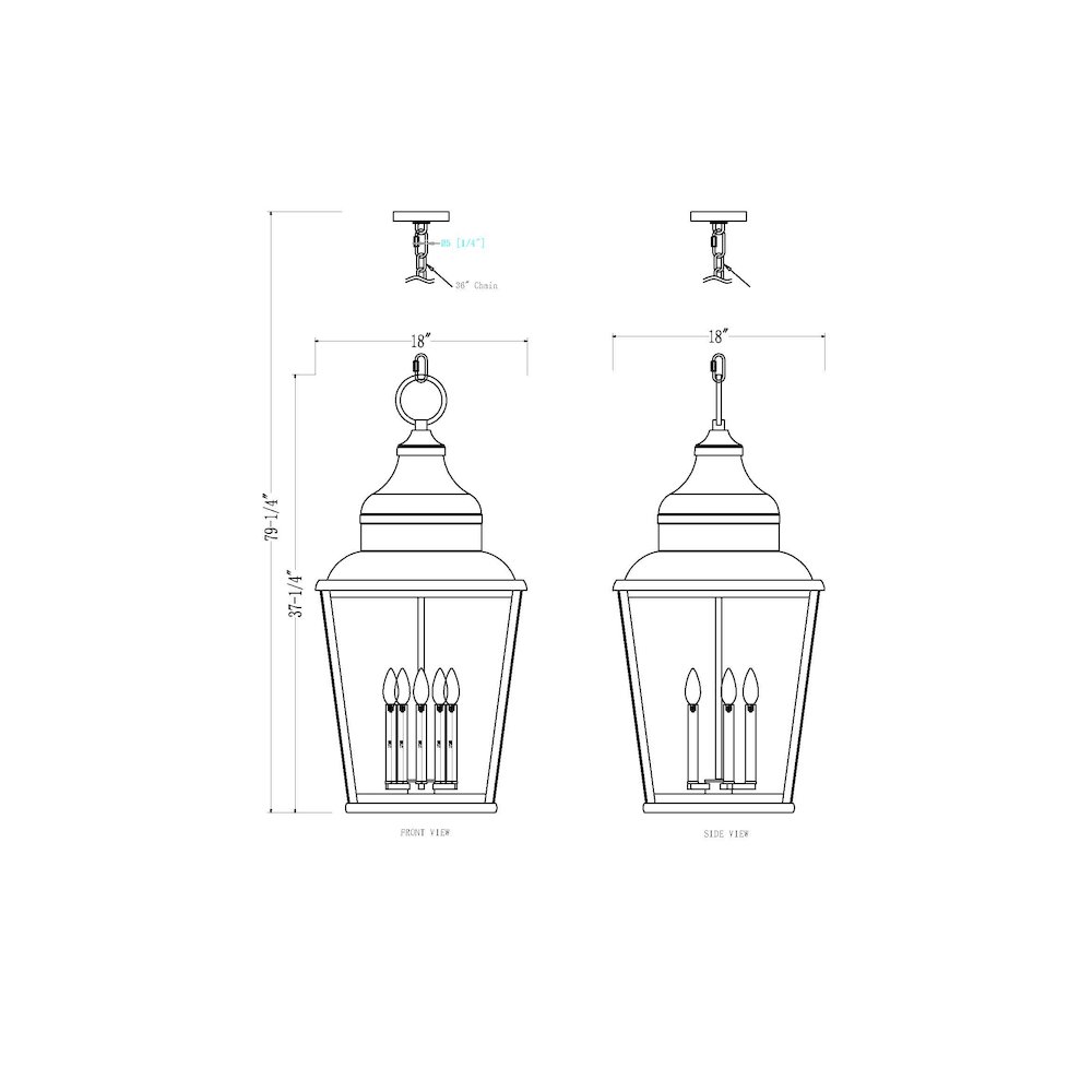Z-Lite 5 Light Outdoor Chain Mount Ceiling Fixture, Sand Black. Picture 8