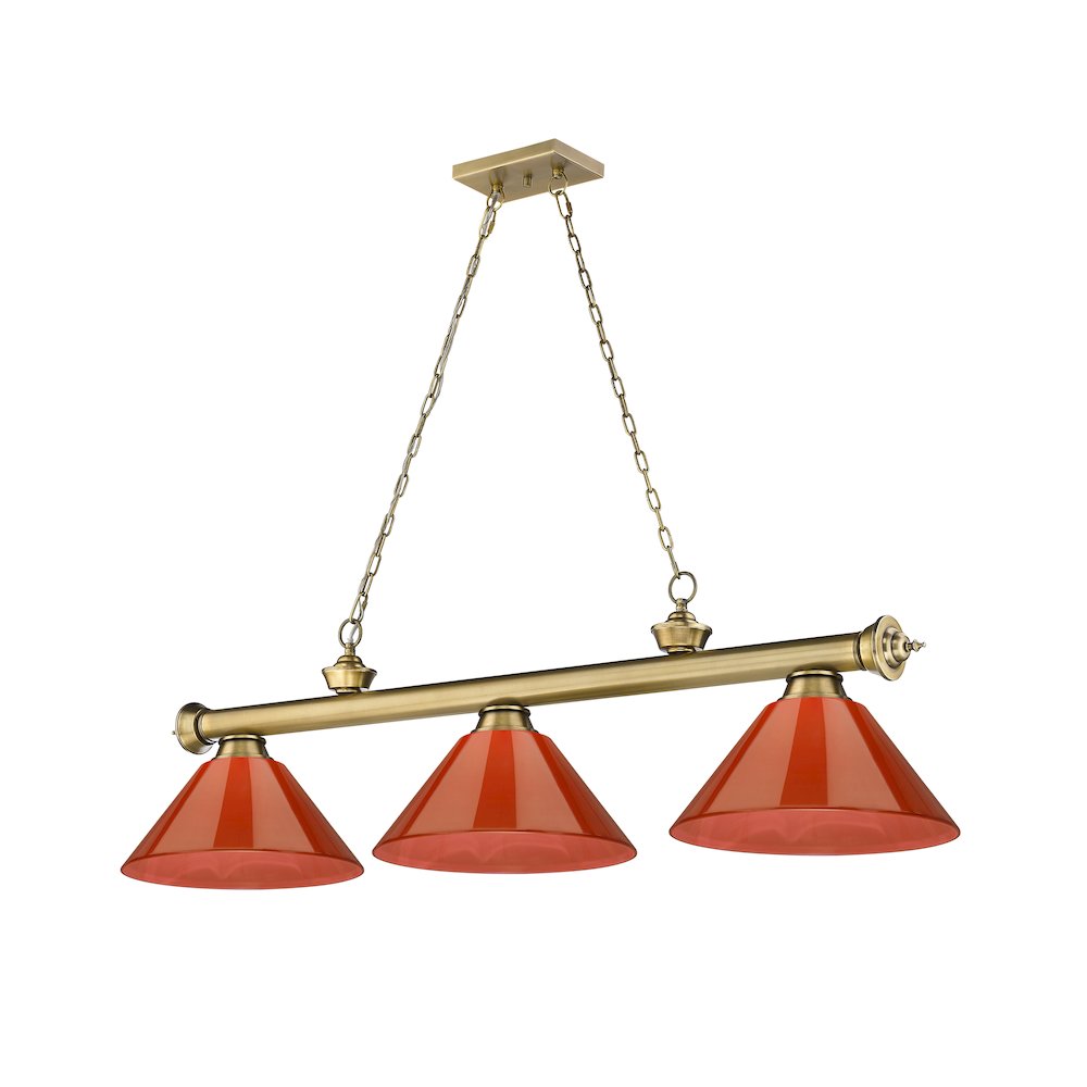 Z-Lite Cordon 3 Light Billiard, Steel Frame, Red Shade Color. Picture 1