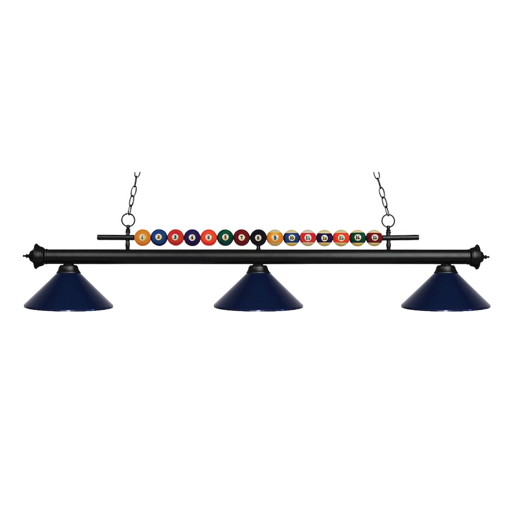 Z-Lite Shark 3 Light Billiard, Steel Frame, Navy Blue Shade Color. Picture 1