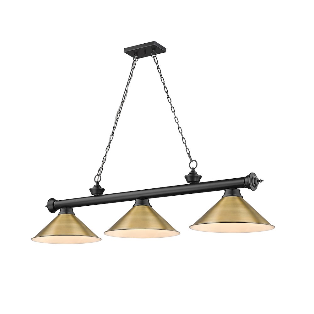 Z-Lite Cordon 3 Light Billiard, Steel Frame, Rubbed Brass Shade Color. Picture 1