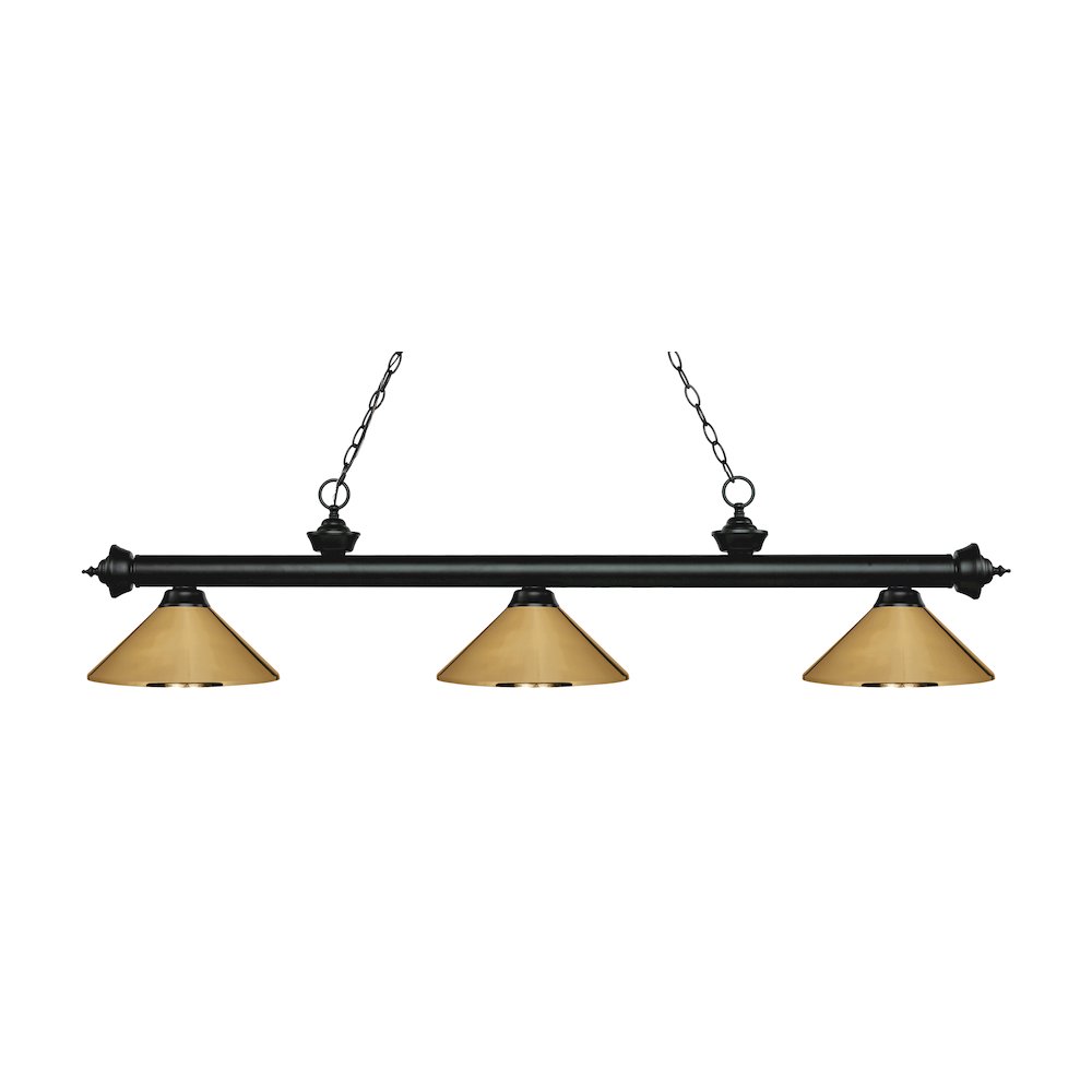 Z-Lite Riviera 3 Light Billiard, Steel Frame, Polished Brass Shade Color. Picture 1