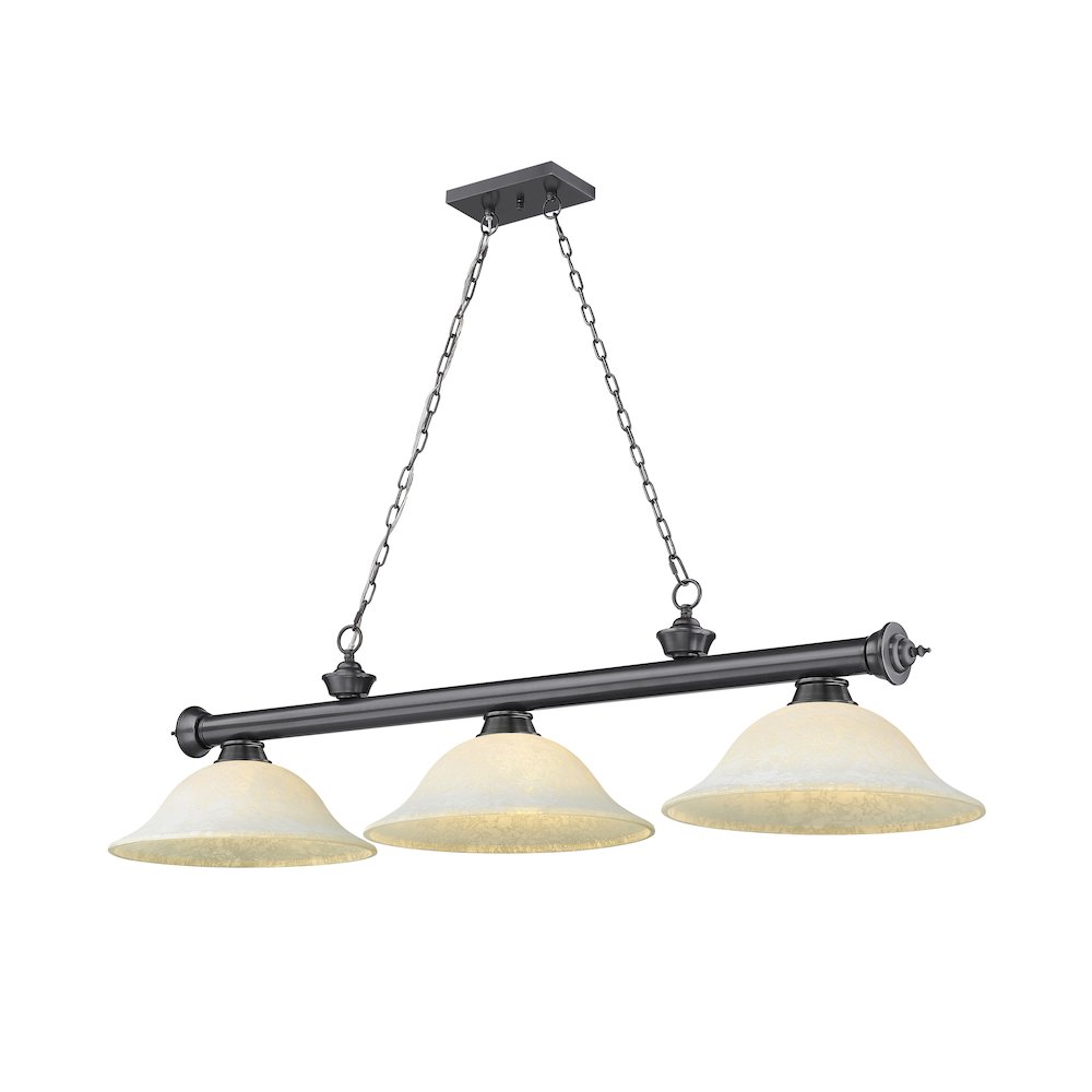 Z-Lite Cordon 3 Light Billiard, Steel Frame, White Mottle Shade Color. Picture 1