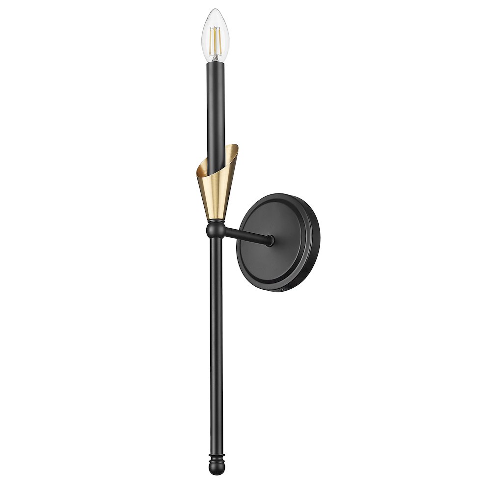Z-Lite Claudelle 1 Light Wall Sconce in Matte Black + Modern Gold color. Picture 3